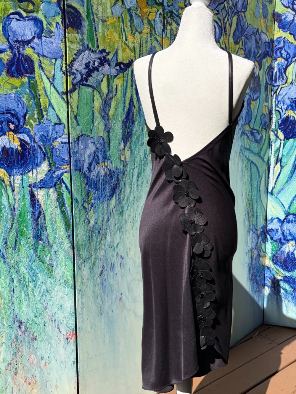 Designer Black Silk & Leather Backless Cocktail Dress | Women's Small